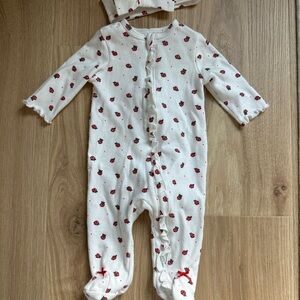 Little me footie pjs with rose Print